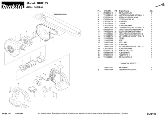 Makita BUB183 Ersatzteile