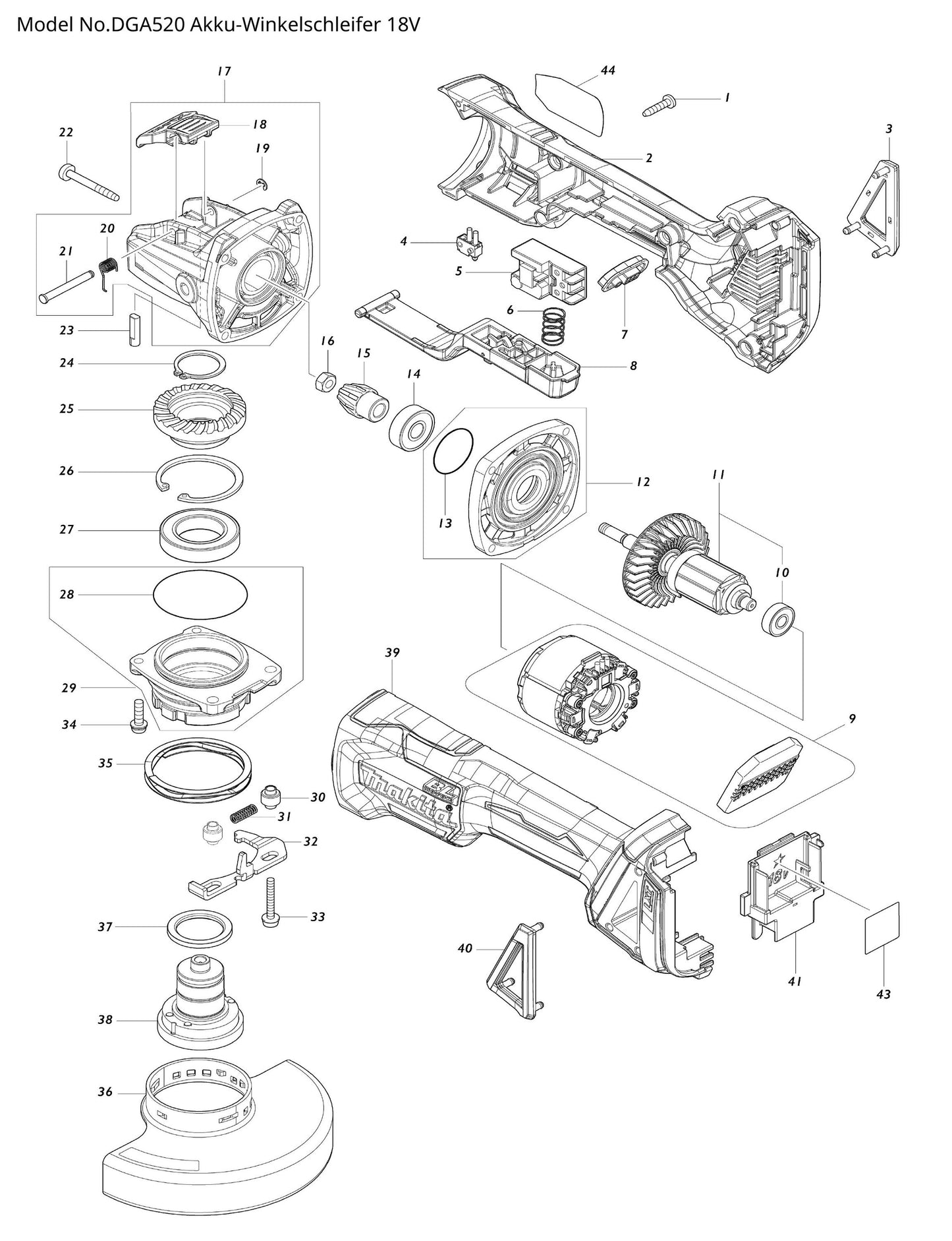 Makita DGA520 Ersatzteile