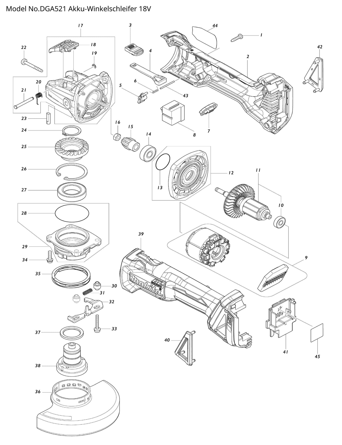 Makita DGA521 Ersatzteile