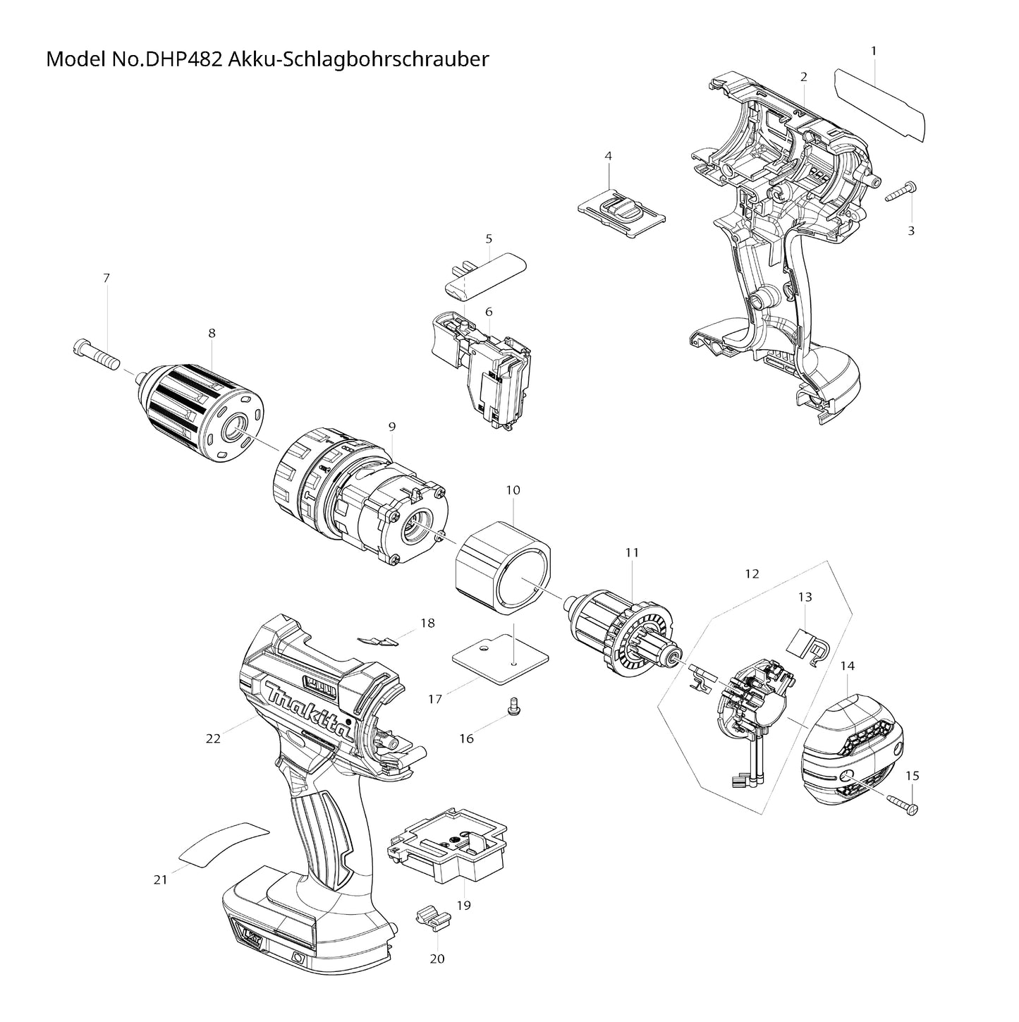 Makita DHP482 Ersatzteile | Akku-Schlagbohrschrauber 18 V | Ersatzteilliste