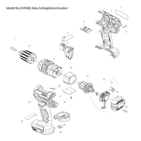 Makita DHP482 Ersatzteile | Akku-Schlagbohrschrauber 18 V | Ersatzteilliste