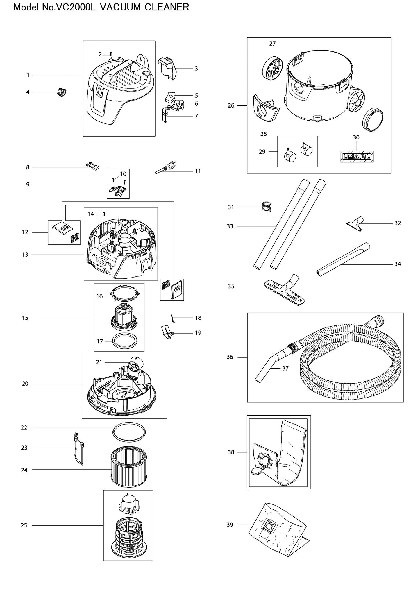 Makita VC2000L Ersatzteile