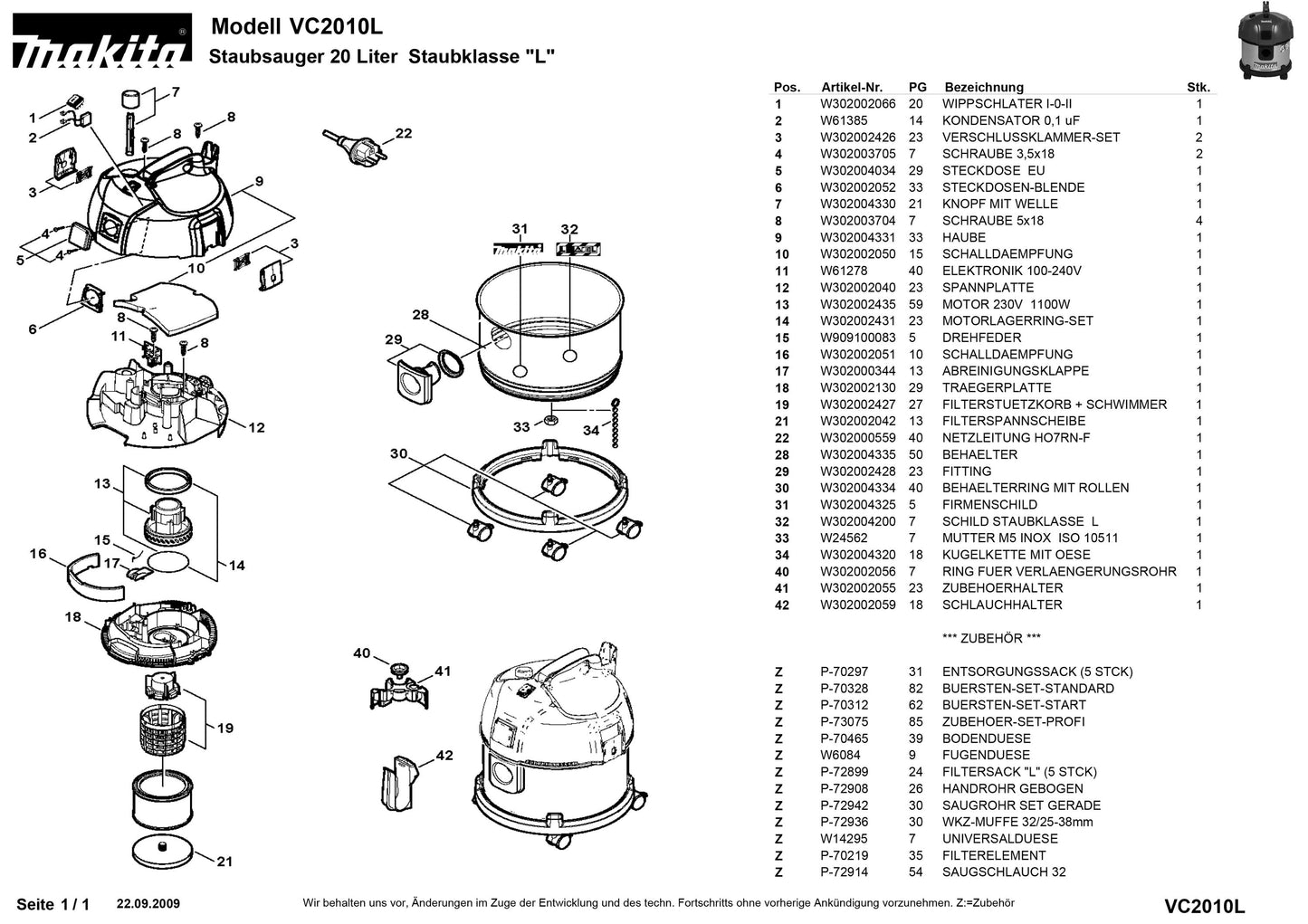 Makita VC2010L Ersatzteile