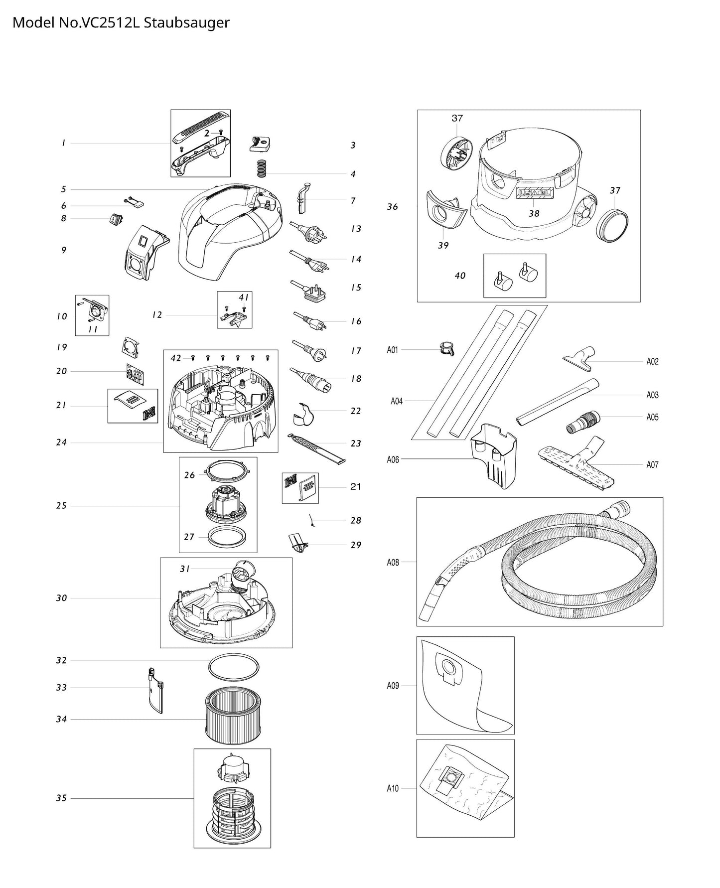 Makita VC2512L Ersatzteile