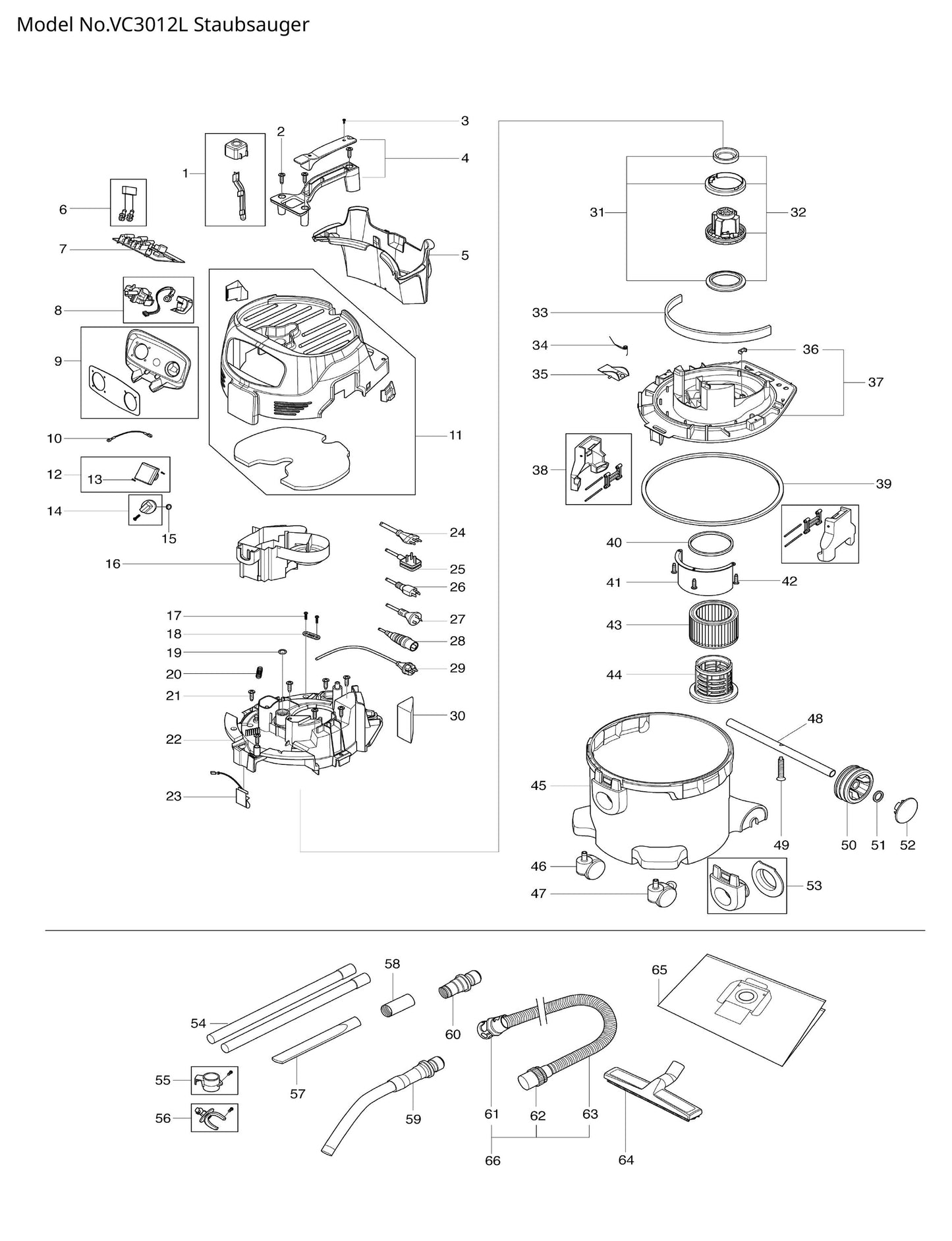 Makita VC3012L Ersatzteile