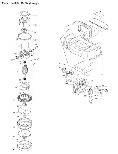 Makita VC3211M Ersatzteile