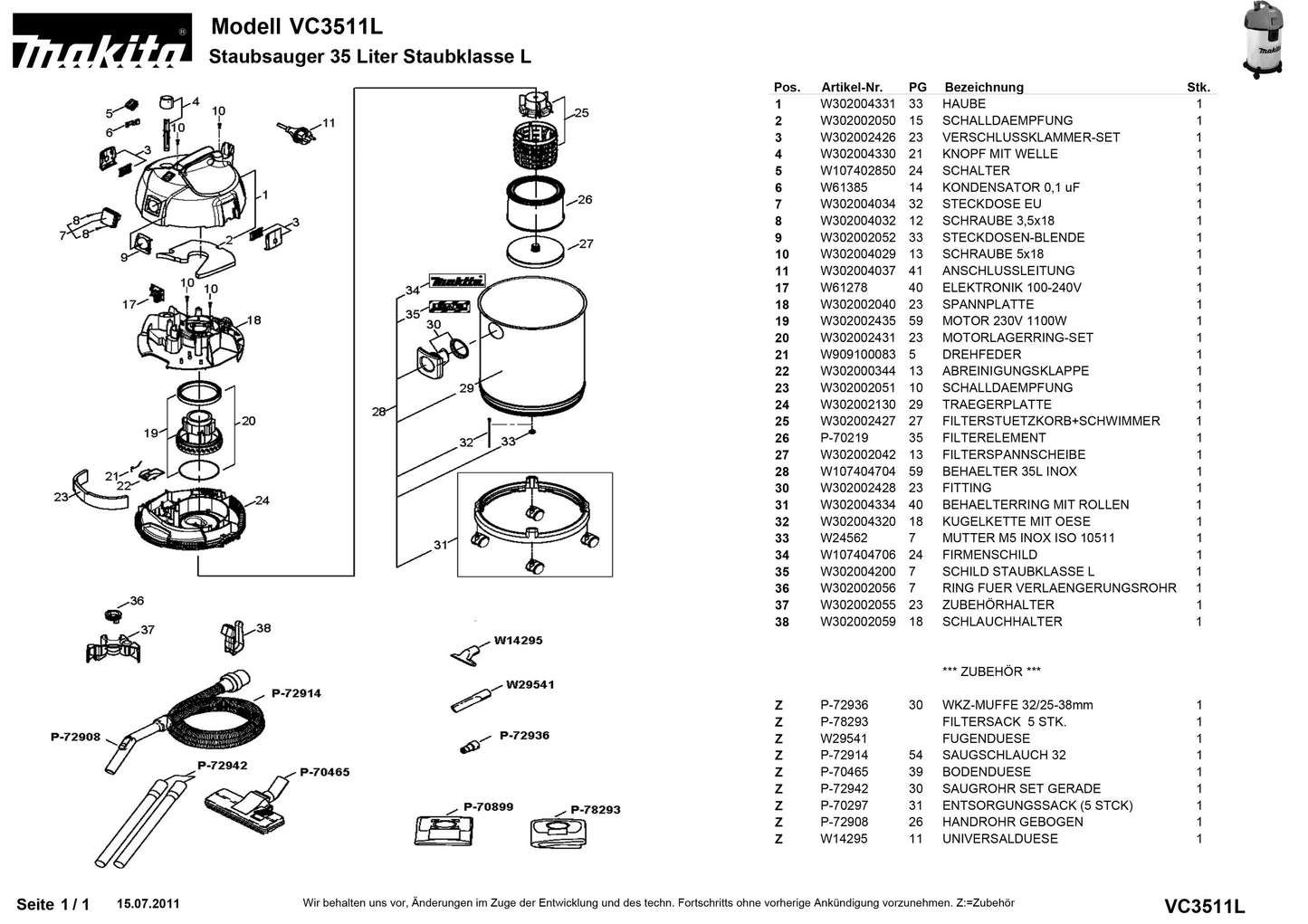 Makita VC3511L Ersatzteile