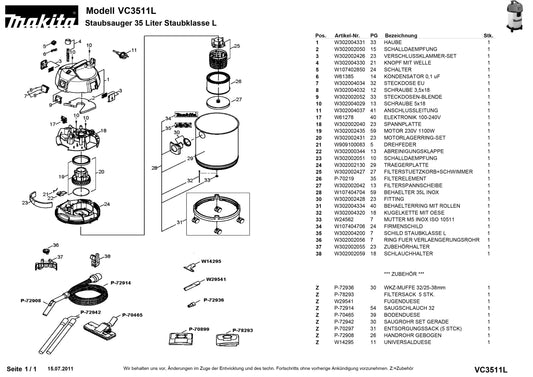 Makita VC3511L Ersatzteile
