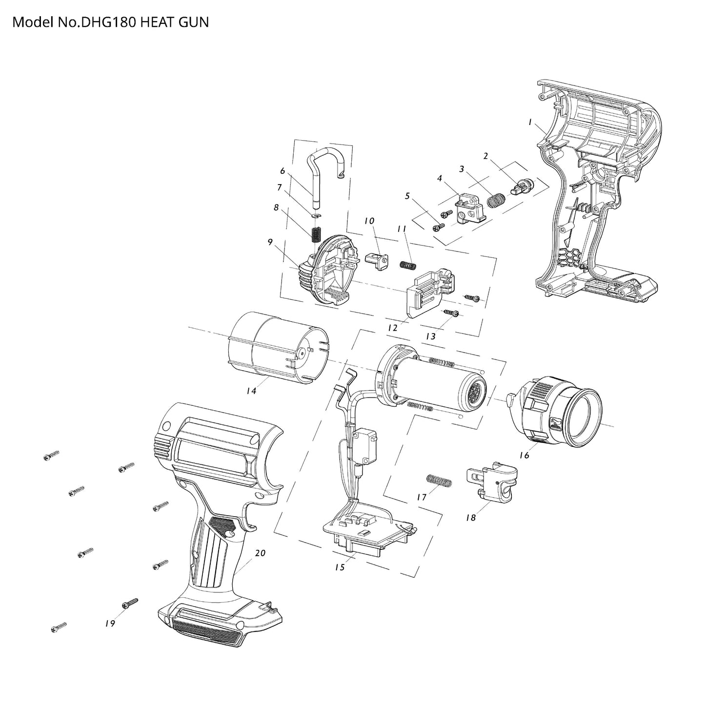 Makita DHG180 Ersatzteile